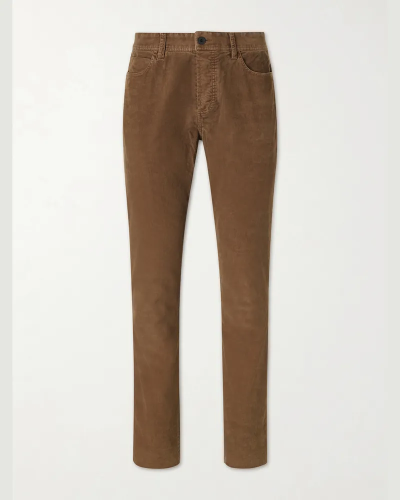 James Perse Slim-Fit Straight-Leg Cotton-Blend Corduroy Trousers Brown