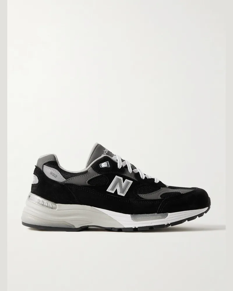 New Balance M992 Sneakers aus Veloursleder, Nubukleder und Mesh mit Lederbesatz Schwarz
