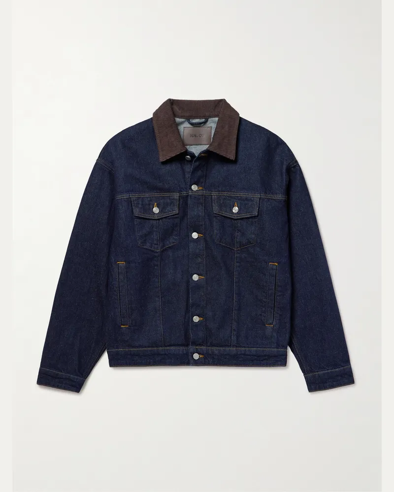 NN 07 Roy 1882 Corduroy-Trimmed Organic Denim Jacket Blue