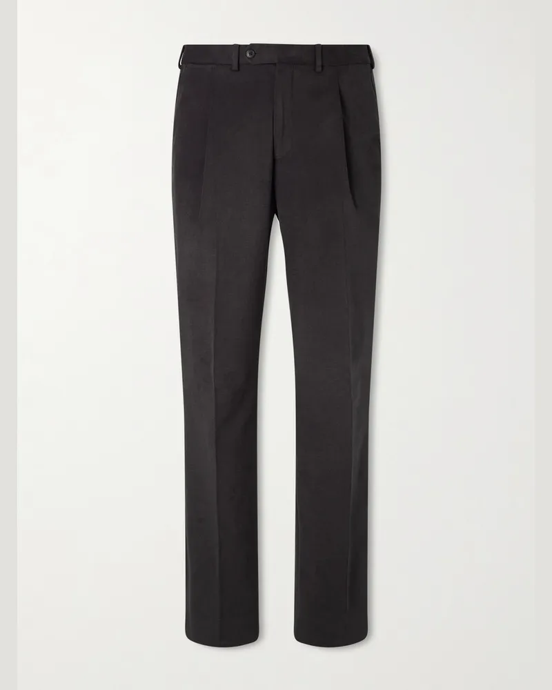 SAMAN AMEL Amo Straight-Leg Brushed Cotton-Blend Twill Sui Trousers Brown