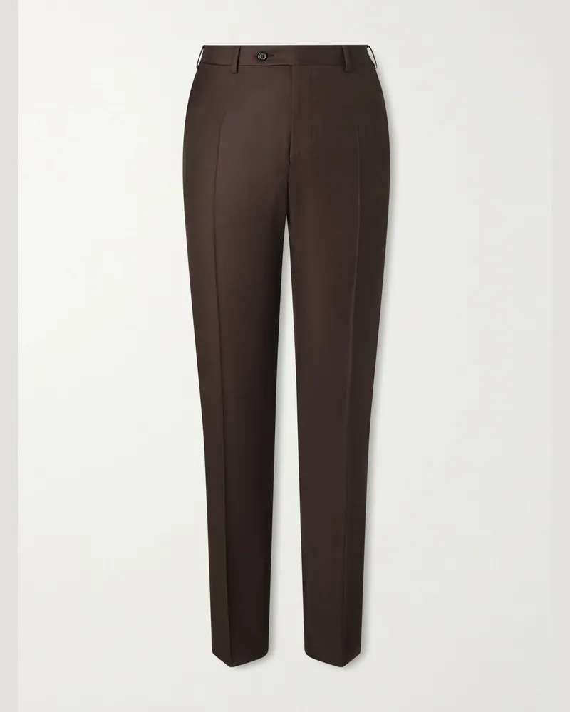 Canali Schmal zulaufende Anzughose aus Woll-Twill Braun