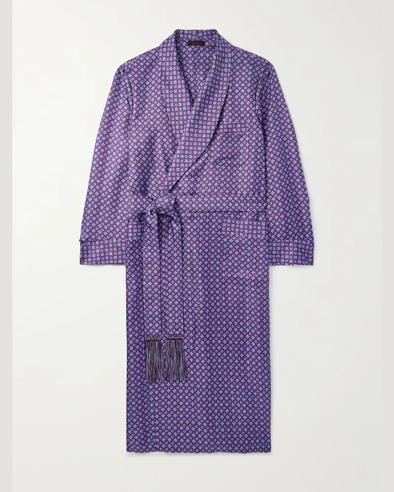 Charvet Belted Printed Silk-Twill Robe Purple