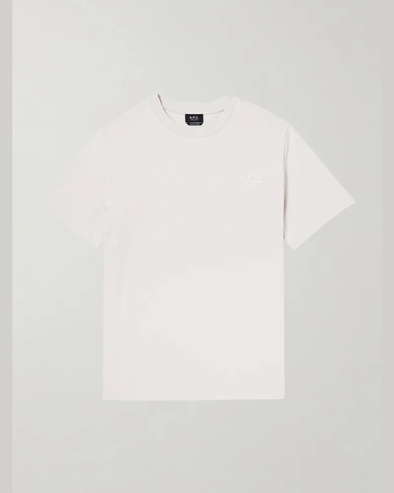 A.P.C. Logo-Embroidered Cotton-Jersey T-Shirt Neutrals
