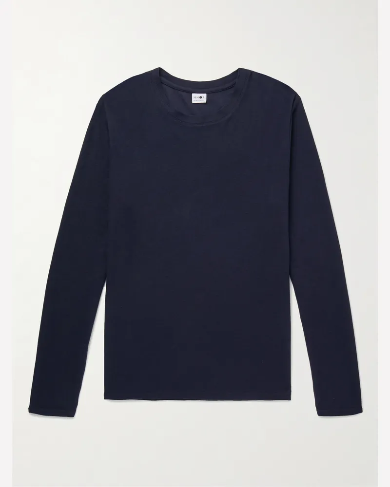 NN 07 Clive Waffle-Knit Cotton and Modal-Blend T-Shirt Blue