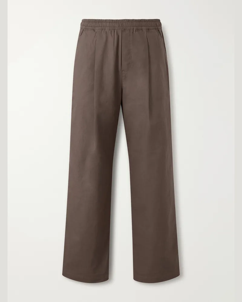 Folk Straight-Leg Pleated Cotton-Blend Ripstop Trousers Brown