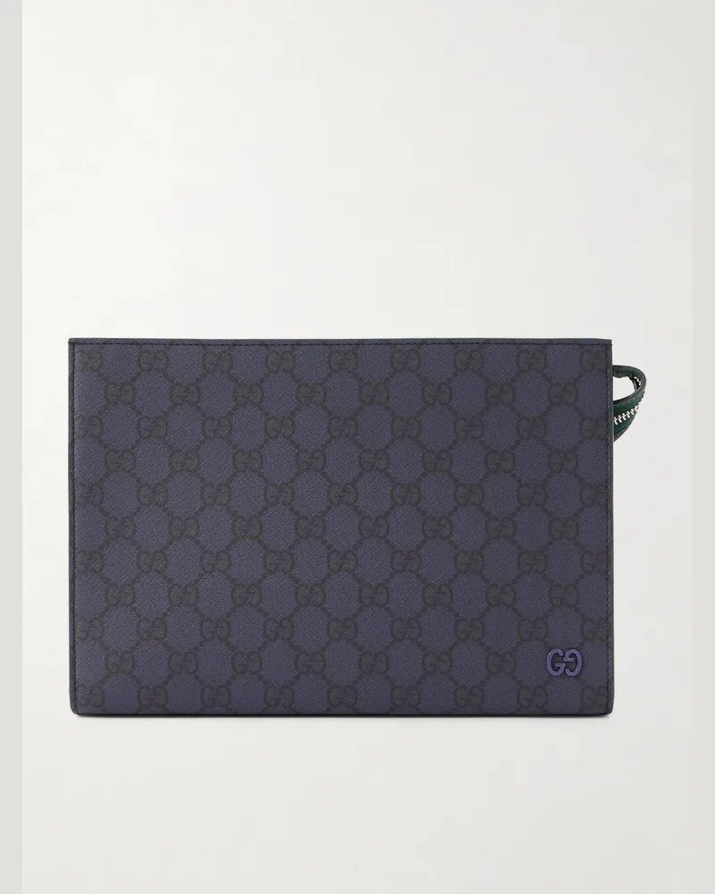 Gucci GG Supreme Monogrammed Coated-Canvas and Leather Pouch Blue