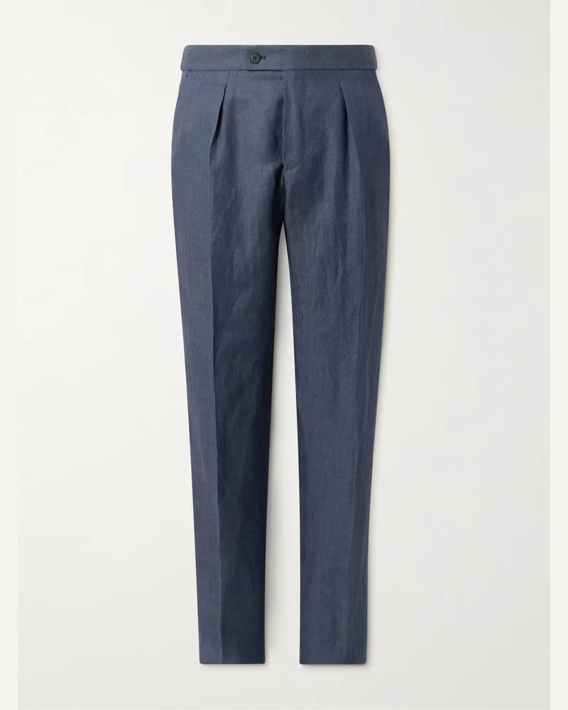 Incotex Venezia 1951 schmal zulaufende Hose aus einer Mischung aus Leinen, Wolle und Seide mit Falten Blau