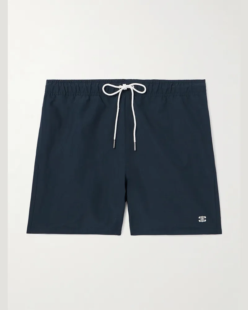 Celine Gerade geschnittene mittellange Badeshorts mit Logostickerei Blau
