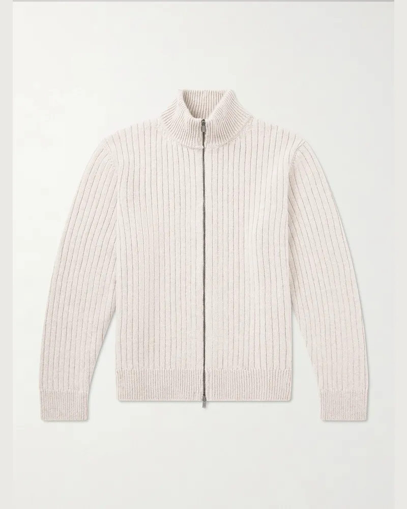 Massimo Alba Mirko Ribbed Cashmere and Alpaca-Blend Zip-Up Sweater Neutrals