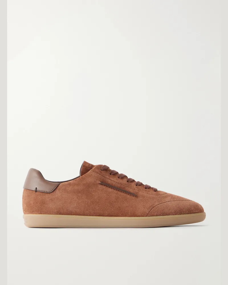 Ermenegildo Zegna 232 Leather-Trimmed Suede Sneakers Brown