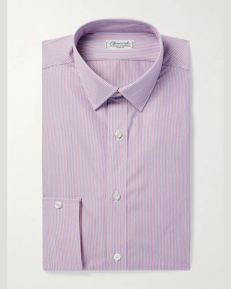 Charvet Hemd aus gestreifter Baumwollpopeline Pink