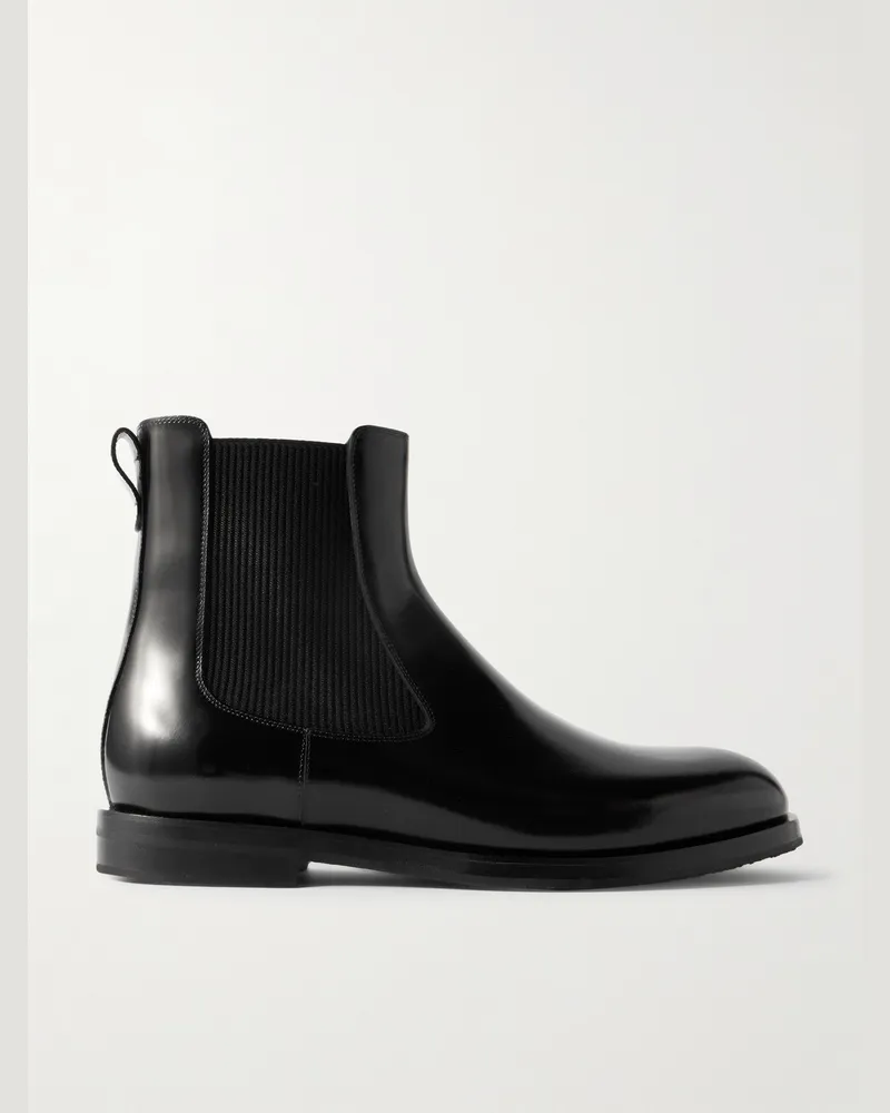 Manolo Blahnik Sempione Manny Chelsea Boots aus glänzendem Leder Schwarz