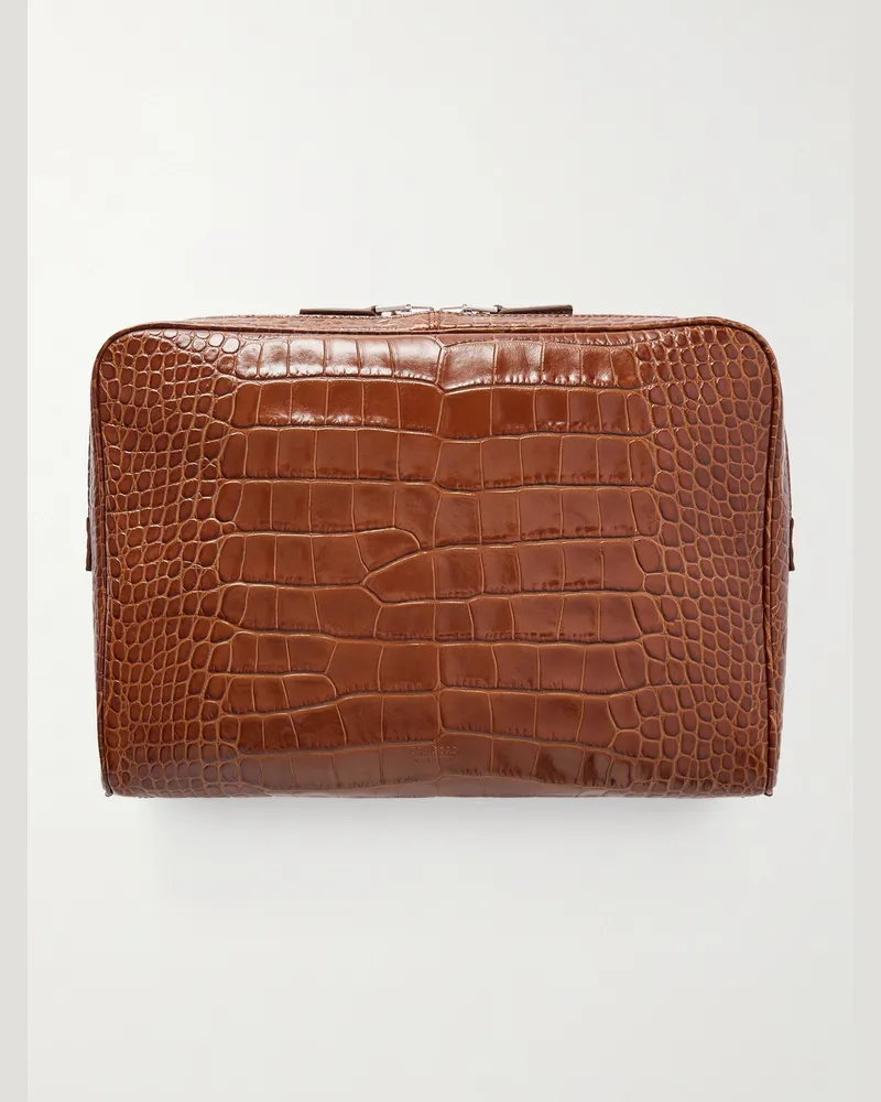 Tom Ford Laptop-Tasche aus Leder mit Krokodileffekt Braun