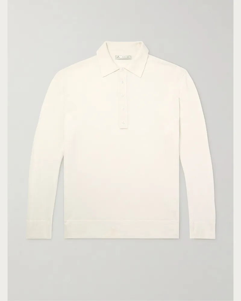Umit Benan Zefira Cashmere and Silk-Blend Polo Shirt Neutrals