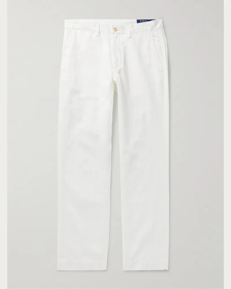 Ralph Lauren Schmal und gerade geschnittene Hose aus einer Leinen-Baumwollmischung Weiß