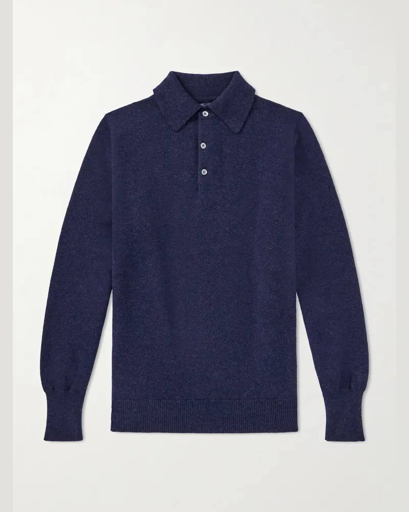 William Lockie Pullover aus Wolle mit Polokragen Blau