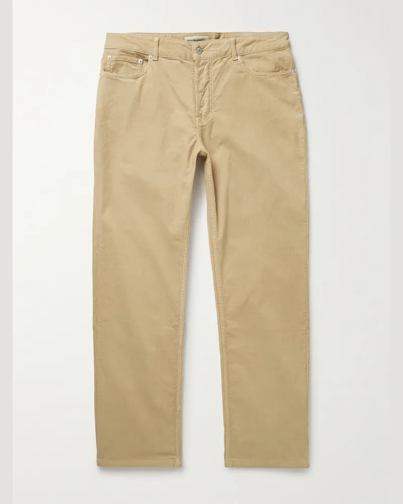 Officine Generale James Slim-Fit Straight-Leg Cotton-Blend Corduroy Trousers Neutrals
