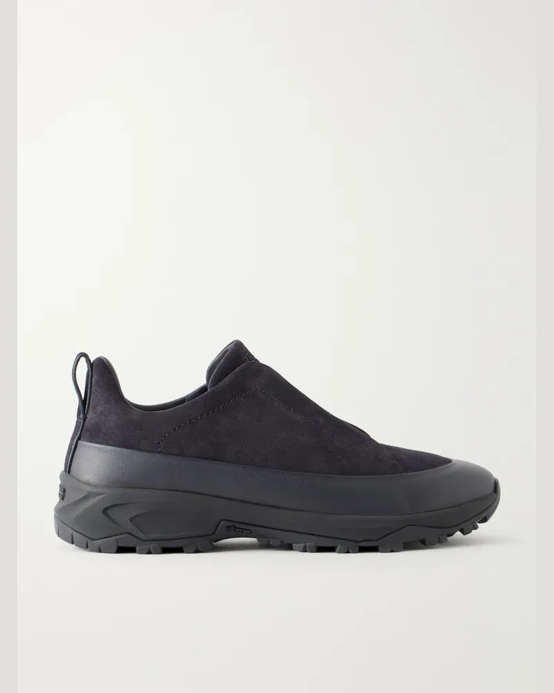 Ermenegildo Zegna Triple Stitch™ Monte Rubber-Trimmed Suede Slip-On Sneakers Blue