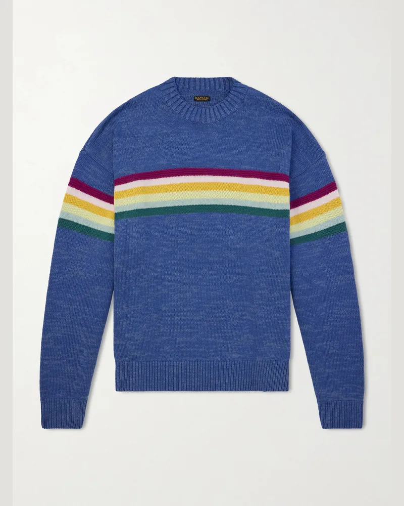 KAPITAL Peckish Rainbow Striped Cotton and Wool-Blend Sweater Blue
