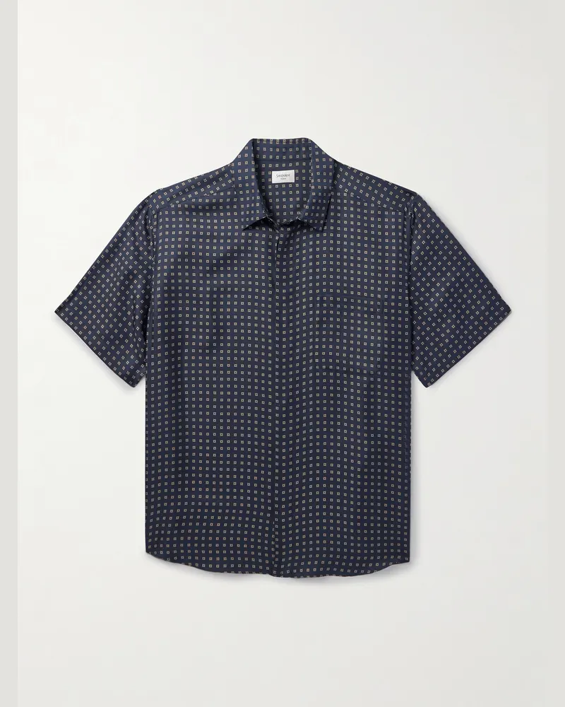 Saint Laurent Printed Silk-Voile Shirt Brown