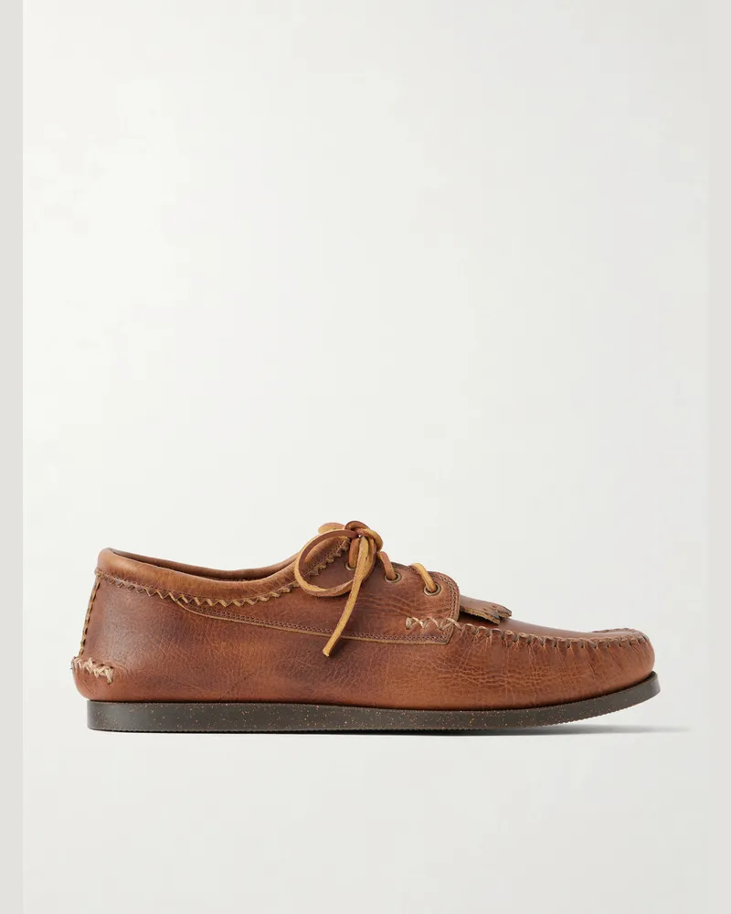YUKETEN Italian Blucher Leather Boat Shoes Brown
