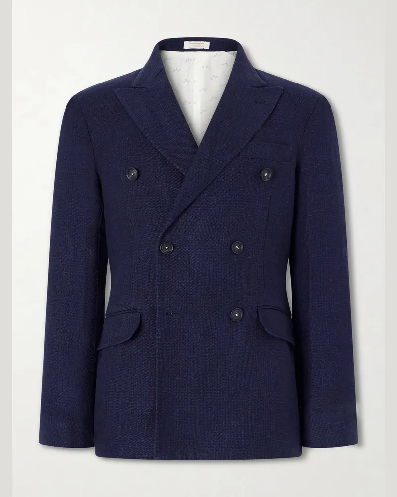 Massimo Alba Brando Double-Breasted Linen Blazer Blue