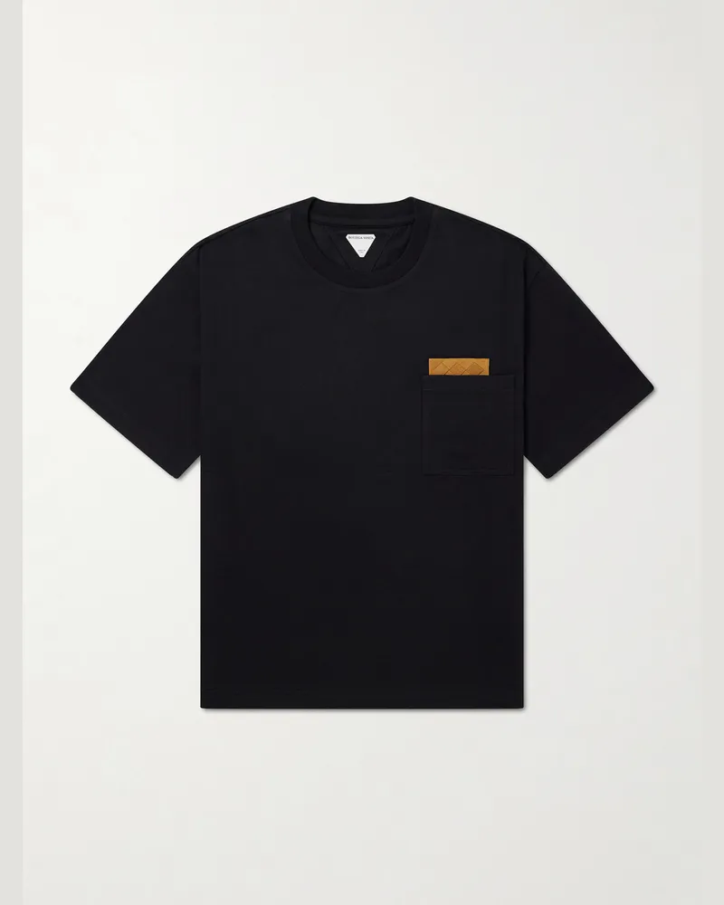 Bottega Veneta Intrecciato Suede-Trimmed Cotton-Jersey T-Shirt Black