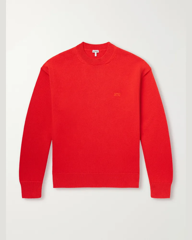 Loewe Anagram-Embroidered Cashmere-Blend Sweater Red