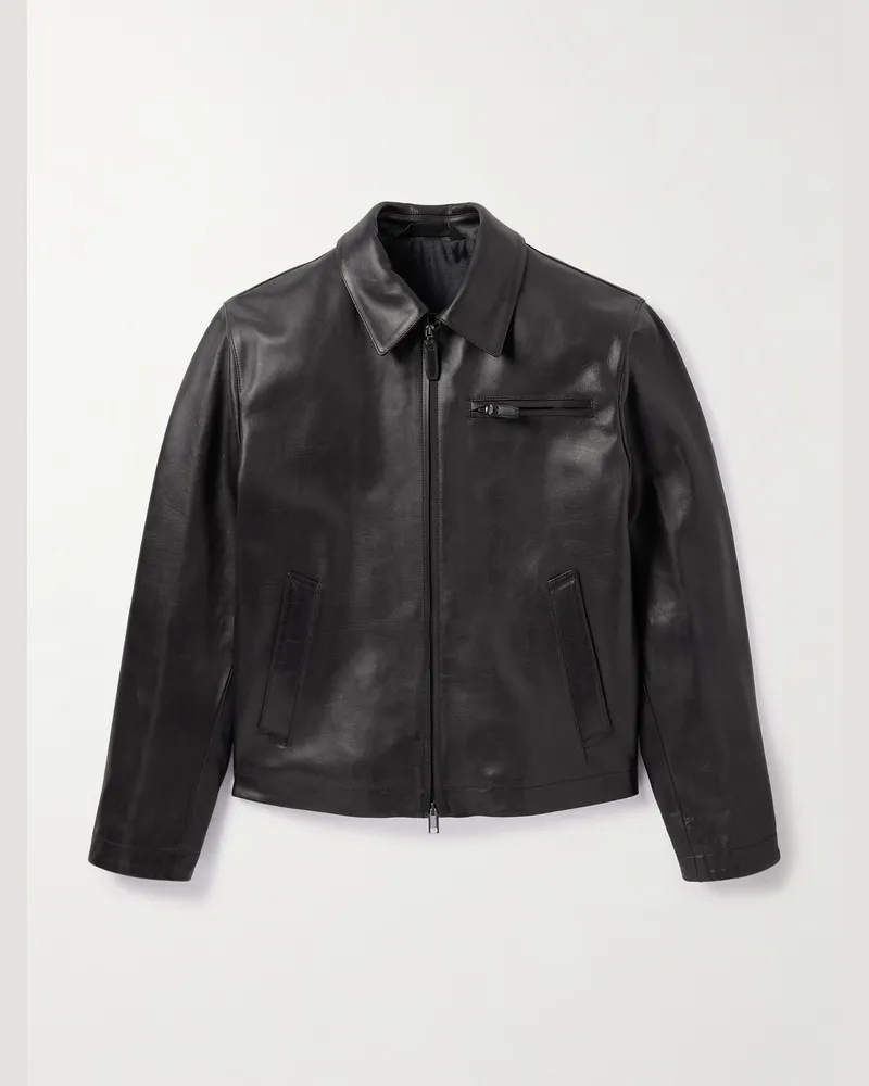 Brioni Blouson aus Leder Schwarz