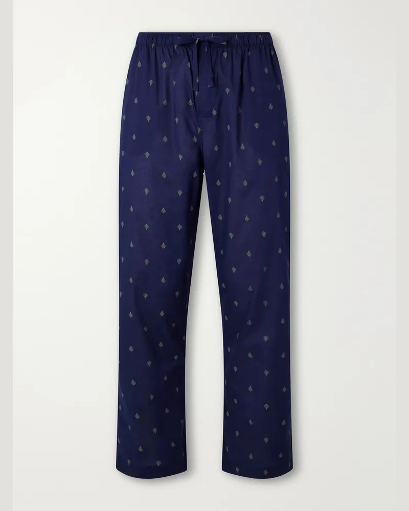 Derek Rose Nelson 111 Straight-Leg Cotton-Poplin Pyjama Trousers Blue