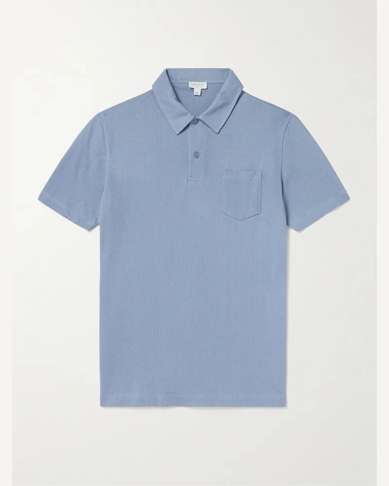 Sunspel Riviera Polohemd aus Baumwoll-Mesh Blau