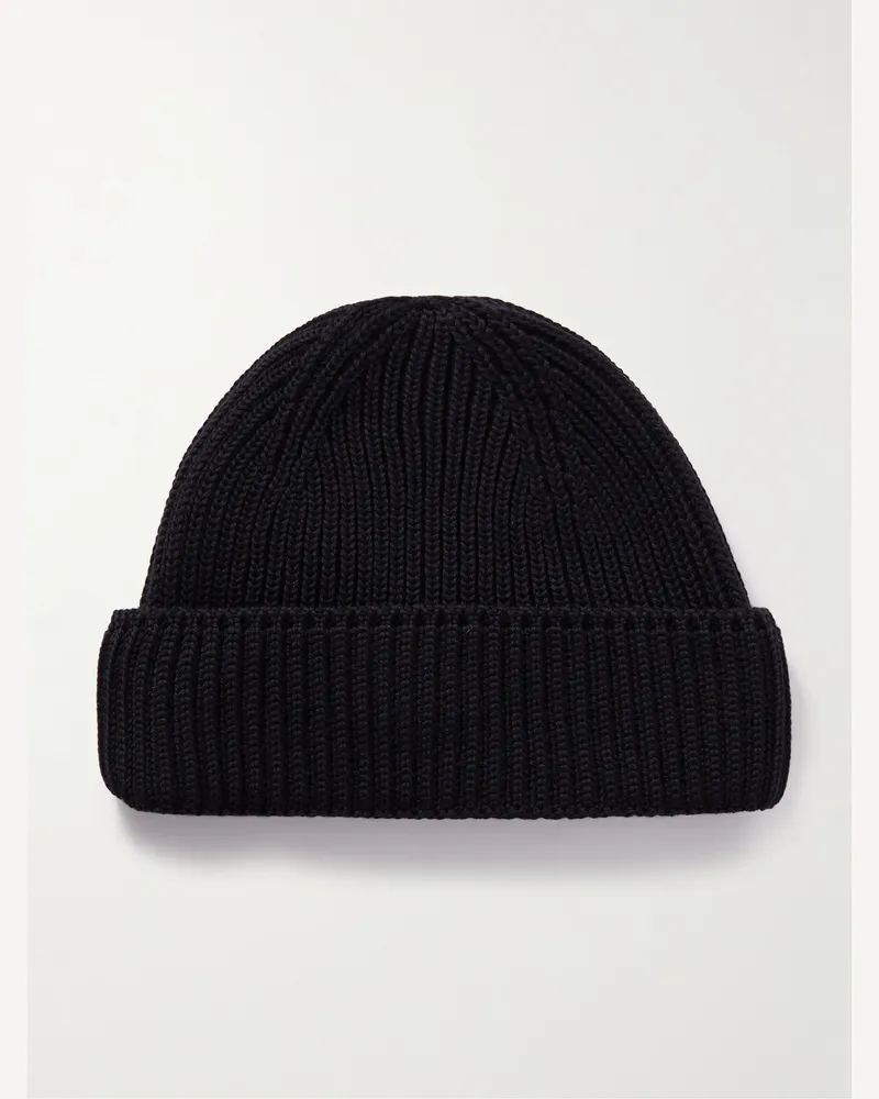 S.N.S Herning Fender Beanie aus Schurwolle in Rippstrick Blau