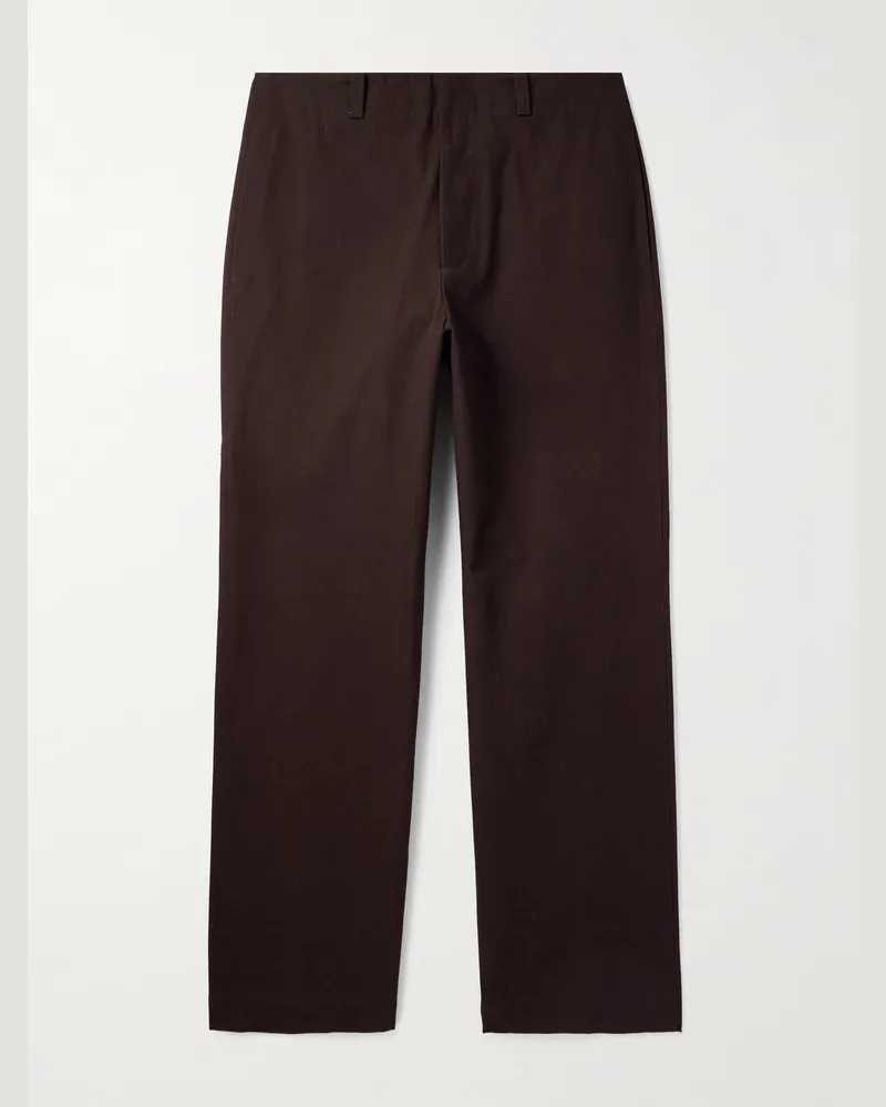 Jil Sander Weit geschnittene Hose aus Baumwoll-Canvas mit Logoapplikation Braun