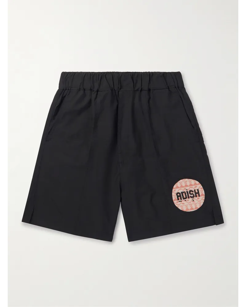 ADISH Sur gerade geschnittene Shorts aus Ripstop mit Logoapplikation Schwarz