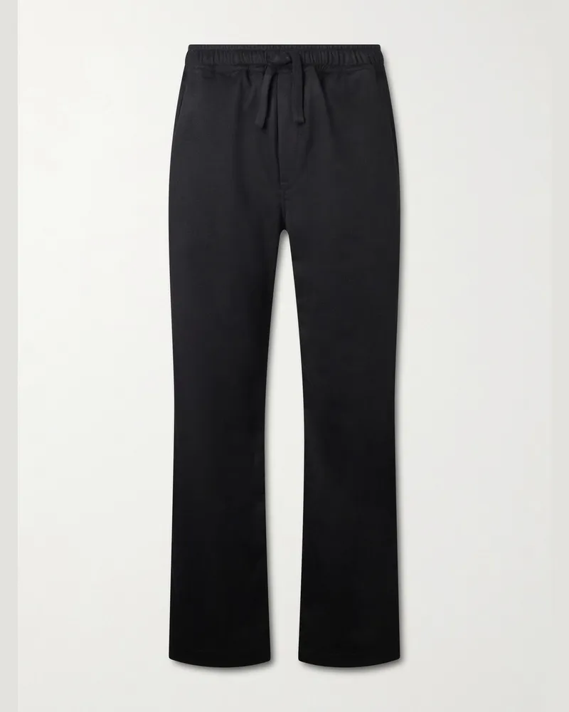 SAMAN AMEL Straight-Leg Cashmere Drawstring Trousers Black