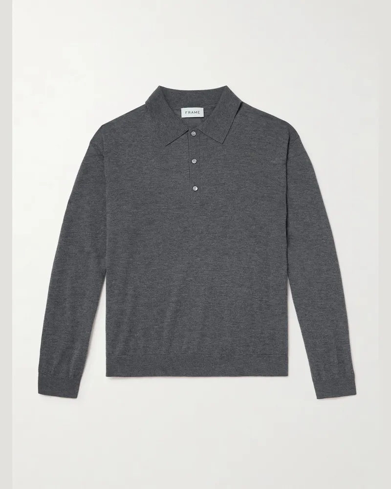 Frame Denim Cashmere and Wool-Blend Polo Shirt Gray