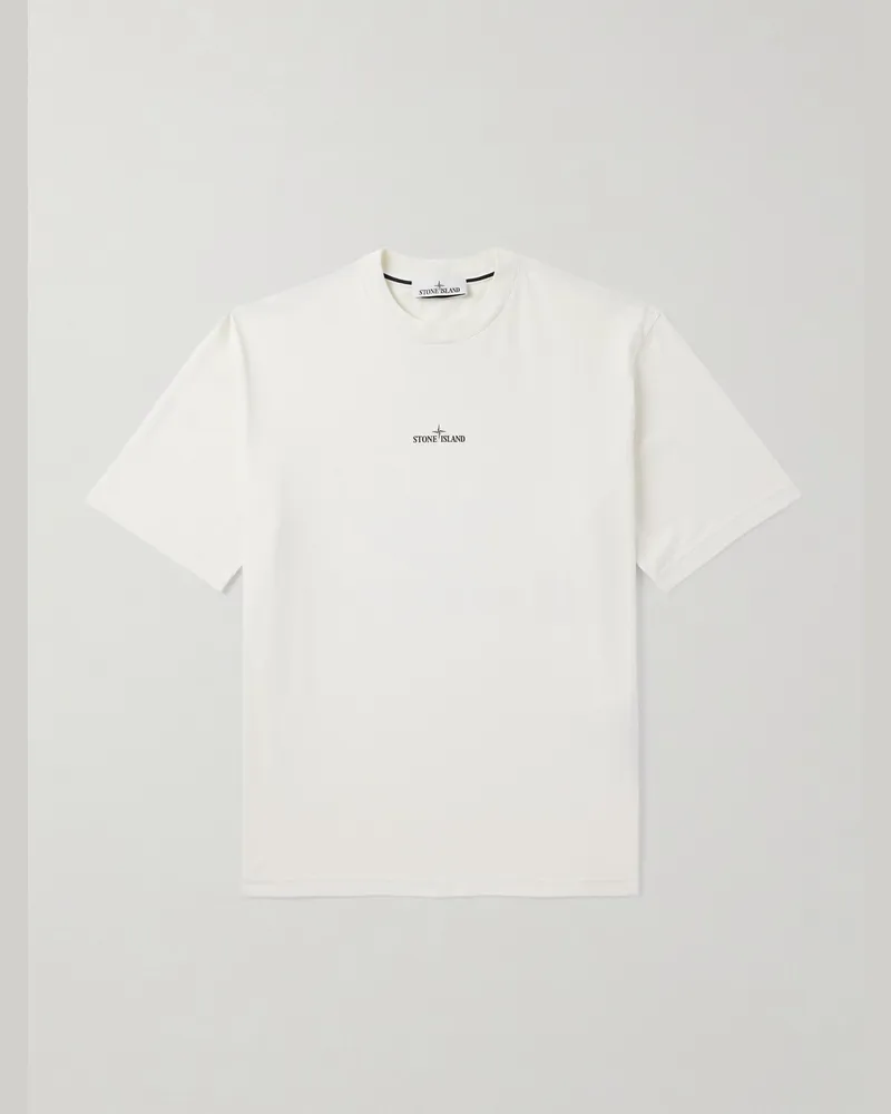 Stone Island Logo-Print Cotton-Jersey T-Shirt Neutrals