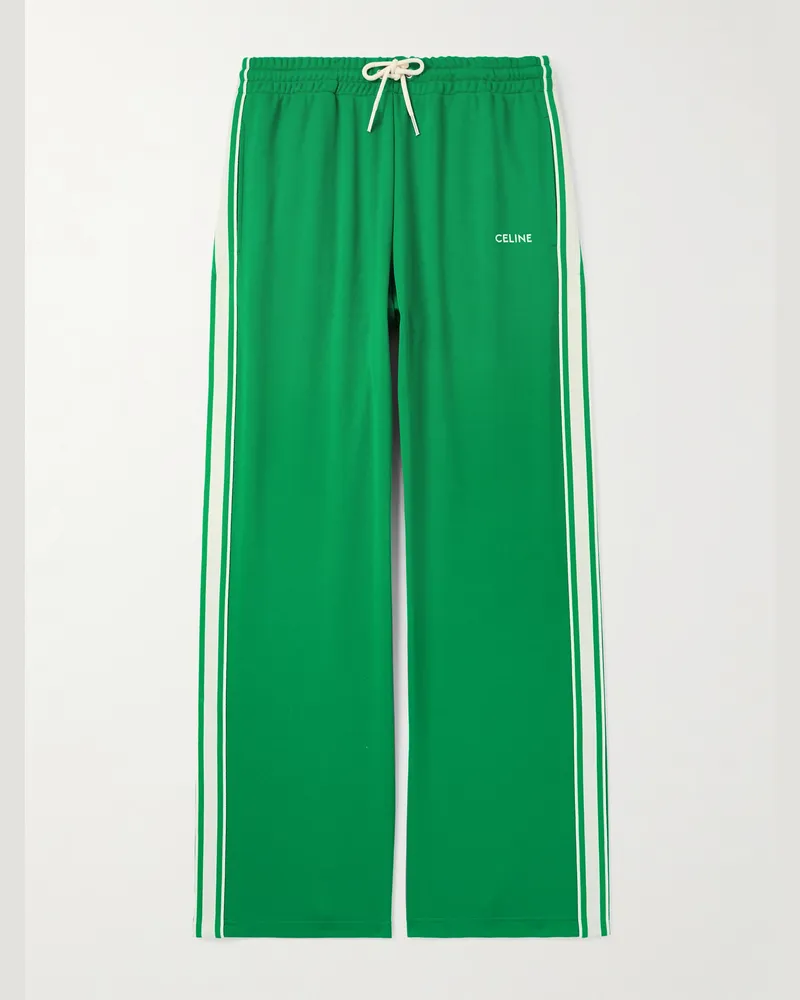 Celine Gerade geschnittene Jogginghose aus Jersey mit Streifen und Logostickerei Grün