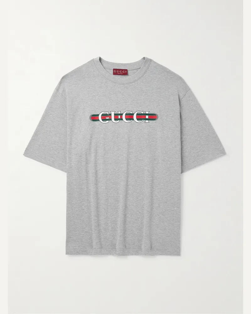 Gucci Oversized Logo-Print Cotton-Jersey T-Shirt Gray