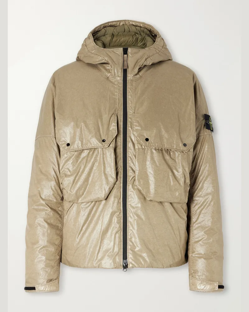 Stone Island Logo-Appliquéd Padded Garment-Dyed Light Nylon 3L-TC Hooded Down Jacket Green