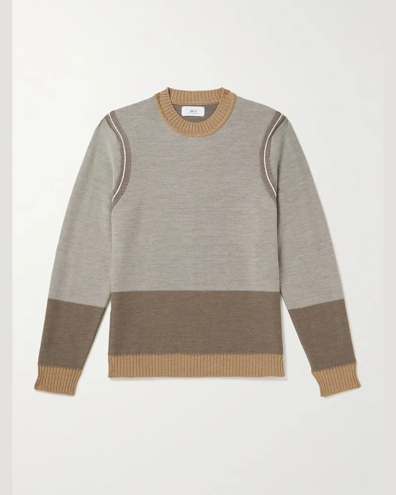 MR P. Pullover aus Merinowolle in Colour-Block-Optik Neutral
