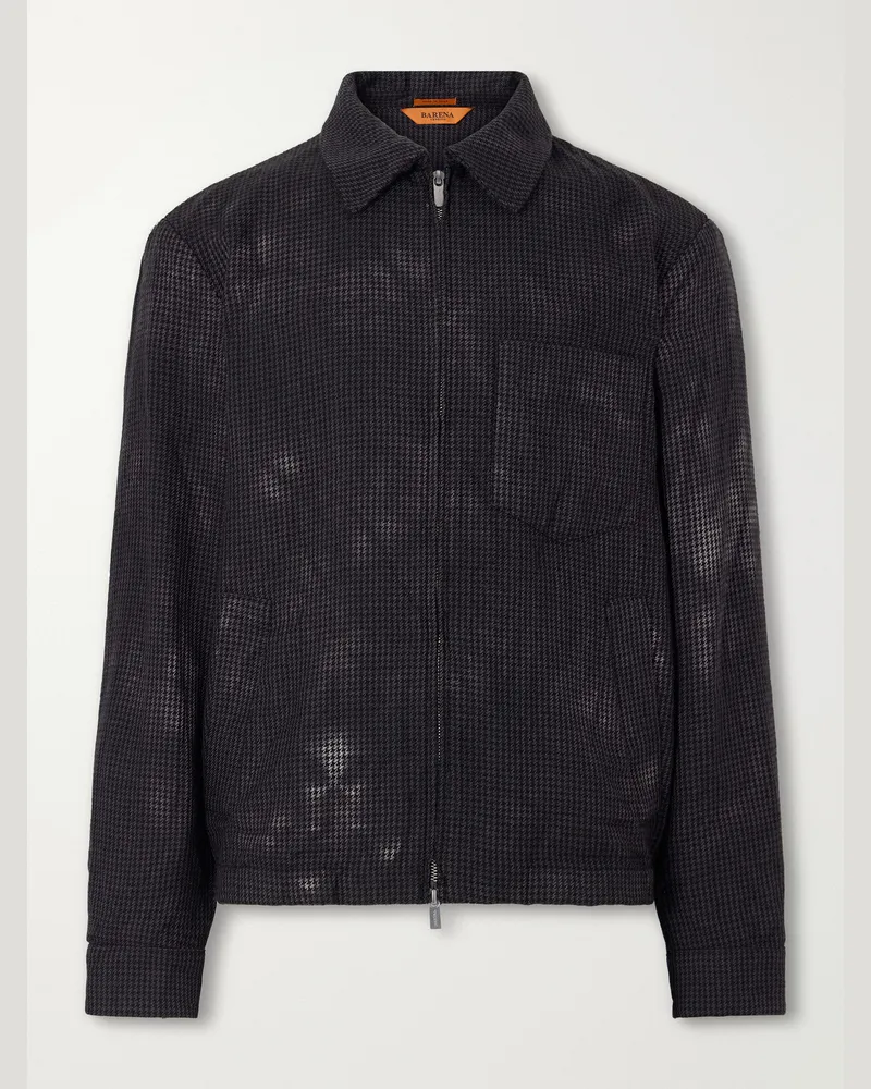 BARENA Garment-Dyed Houndstooth Wool Blouson Jacket Black