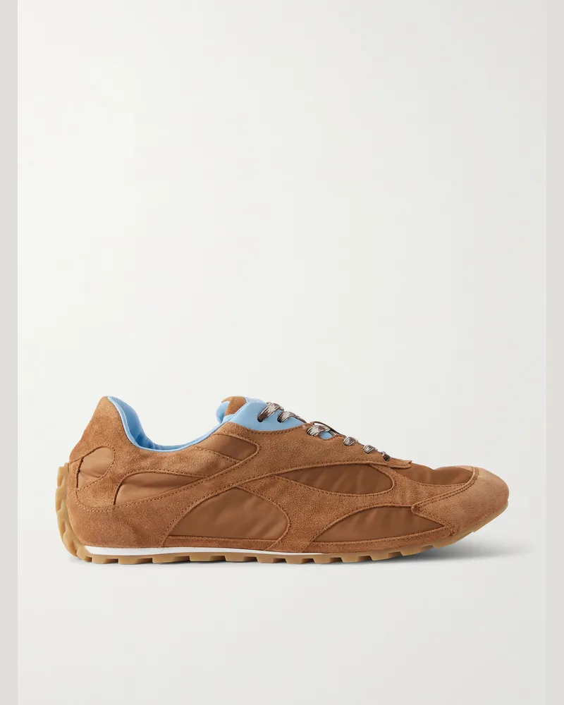 Bottega Veneta Orbit Leather and Shell-Trimmed Suede Sneakers Brown