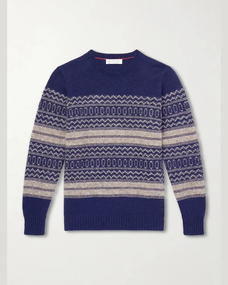 Brunello Cucinelli Fair isle Brushed-Knit Alpaca-Blend Sweater Blue