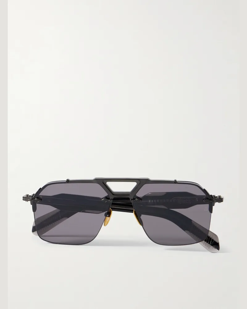 Jacques Marie Mage Silverton Pilotensonnenbrille aus Azetat mit silberfarbenen Details Schwarz