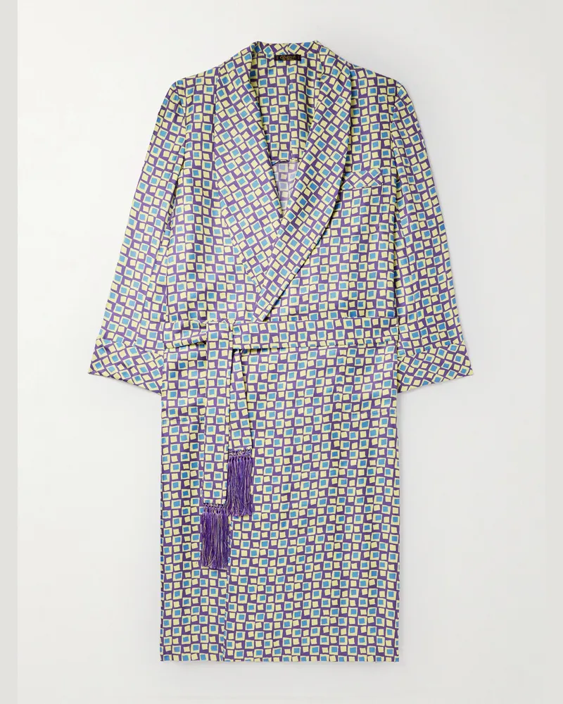 Charvet Belted Printed Silk-Twill Robe Purple