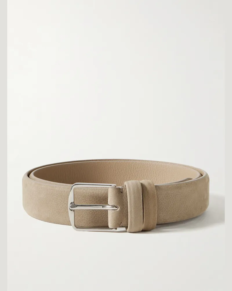 Loro Piana Alsavel Gürtel aus vollnarbigem Nubukleder, 3 cm Neutral