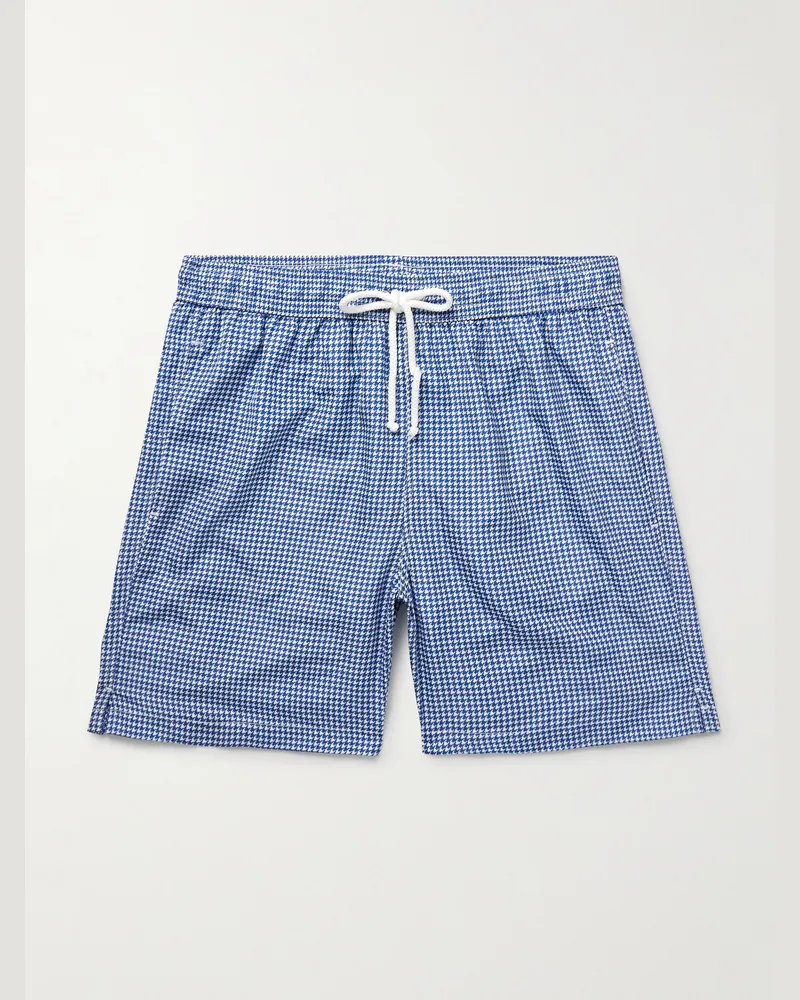 Anderson & Sheppard Schmal und gerade geschnittene mittellange Badeshorts mit Hahnentrittmuster Blau