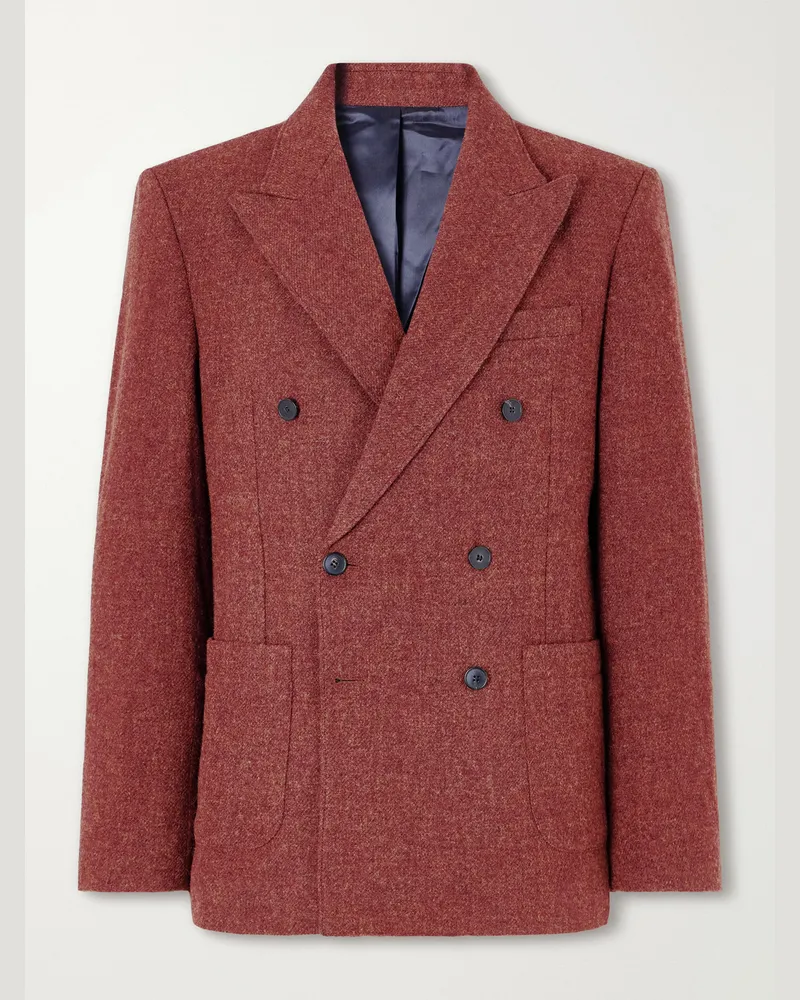 Portuguese Flannel Double-Breasted Wool-Tweed Blazer Red