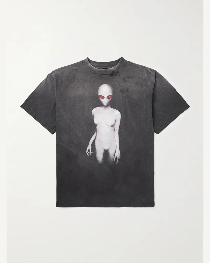 SAINT MXXXXXX T-Shirt aus Baumwoll-Jersey mit Print in Distressed-Optik Schwarz